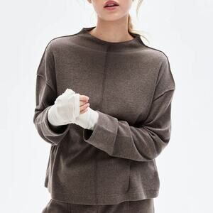NWT H&M Ribbed Exposed Seams Mock Neck Turtleneck Sweater XS Dark Beige Melange
